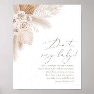 Boho Pampas Grass Baby Shower Late Night Diapers Poster