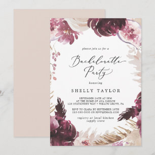 Boho Pampas Grass Bachelorette Party Invitation
