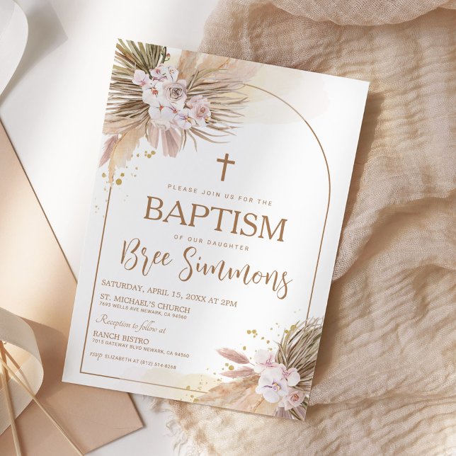 Boho Pampas Grass Baptism Christening Invitation (Creator Uploaded)