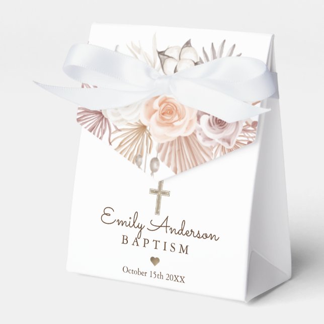 Boho Pampas Grass Baptism  Favor Box (Front Side)