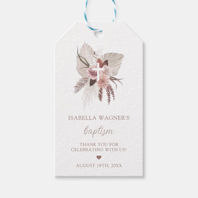 Boho Pampas Grass Baptism Gift Tags (Front)