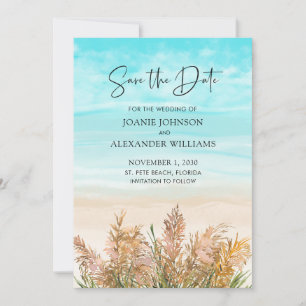 Boho Pampas Grass Beach Scene Wedding Save The Date
