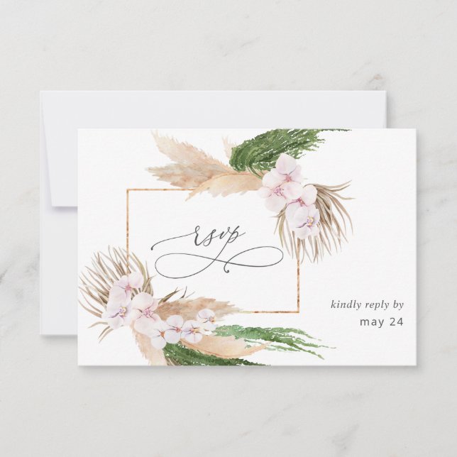 Boho Pampas Grass Beach w Meal RSVP Card (Front)