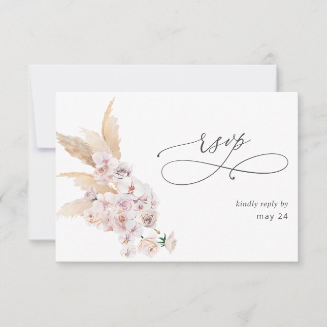 Boho Pampas Grass Beach w Meal RSVP Card 2 (Front)
