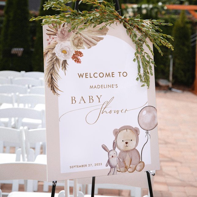 Boho Pampas Grass Bear Balloon Baby Shower Poster (Creator Uploaded)