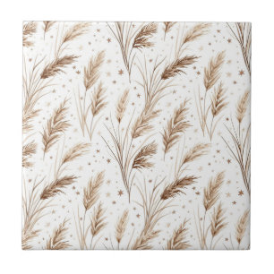 Boho Pampas Grass Beige Brown Star Pattern (1) Tile
