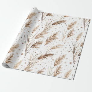 Boho Pampas Grass Beige Brown Star Pattern (1) Wrapping Paper
