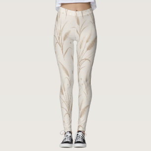 Boho Pampas Grass Beige Brown Star Pattern (2) Leggings