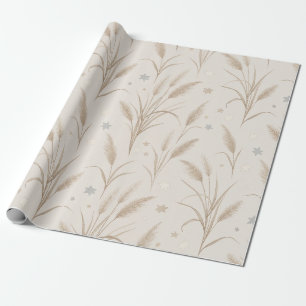 Boho Pampas Grass Beige Brown Star Pattern (2) Wrapping Paper