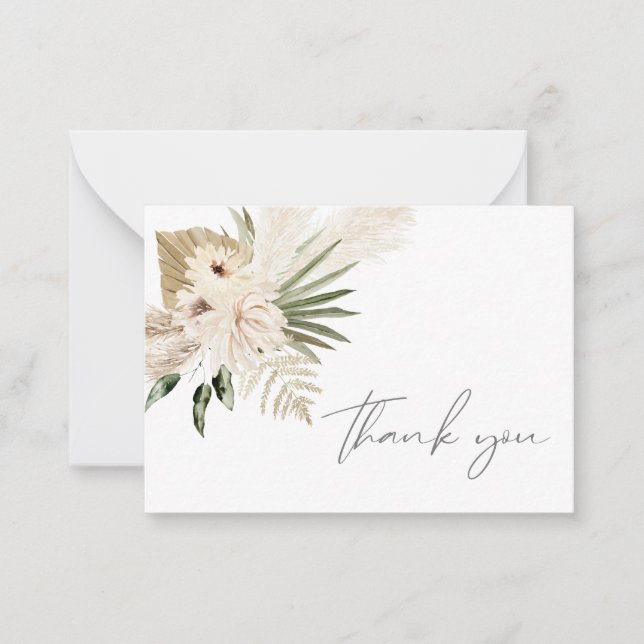 Boho Pampas Grass Beige Floral Merci Carte de note (Devant)