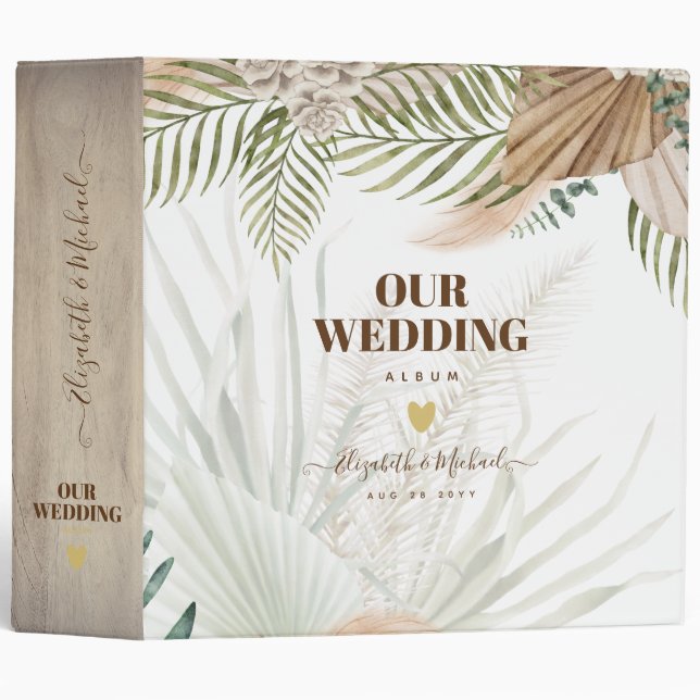 BOHO Pampas Grass Beige Green Terracotta Wedding Binder (Front/Spine)