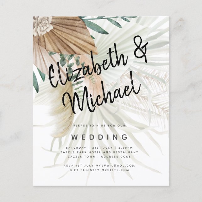 BOHO Pampas Grass Beige Green Terracotta Wedding Flyer (Front)