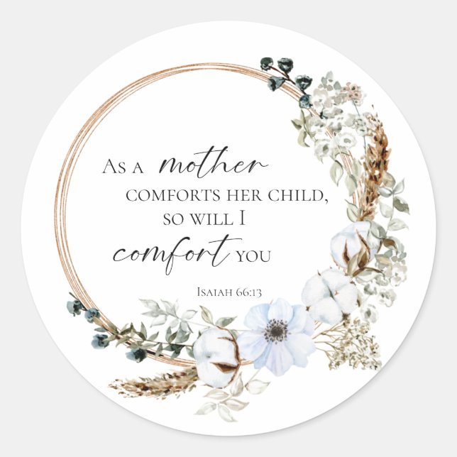 Boho Pampas Grass Bible Verse God Scripture Floral Classic Round Sticker (Front)