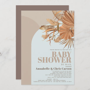 Boho Pampas Grass Blue Baby Shower by Mail Invitation