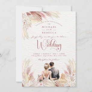 Boho Pampas Grass Blush Dusky Pink Wedding Invita Invitation