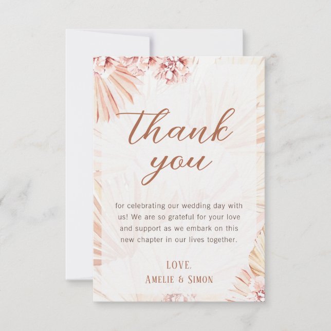 Boho Pampas Grass Bohemian Floral Blush Terracotta Thank You Card (Front)