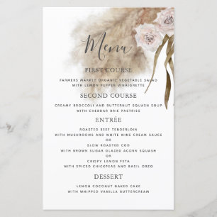 Boho Pampas Grass Botanical Wedding Dinner Menu