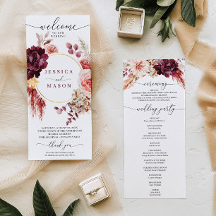 Boho Pampas Grass Bourgogne Programme de mariage