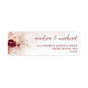 Boho Pampas Grass Bourgogne Rose Étiquette Mariage