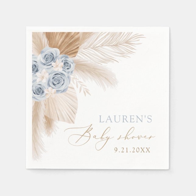 Boho Pampas Grass Boy Baby Shower Napkins (Front)