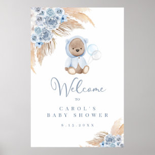 Boho Pampas Grass Boy Bear Welcome Sign (Matte)