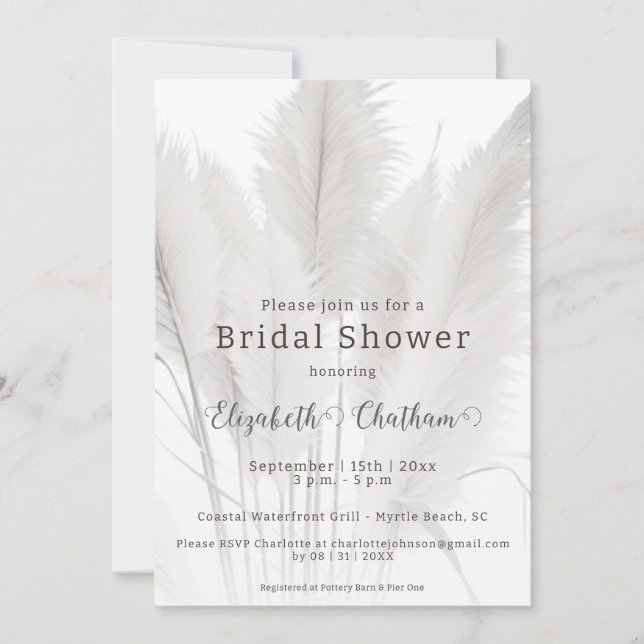 Boho Pampas Grass Bridal Shower Invitation (Front)