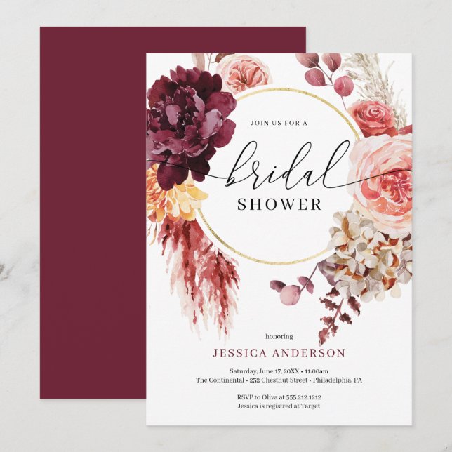 Boho Pampas Grass Bridal Shower Invitation (Front/Back)