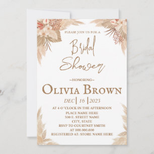 Boho Pampas Grass Bridal Shower Invitation