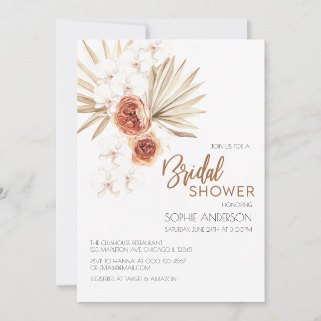 Boho Pampas Grass Bridal Shower Invitation (Front)