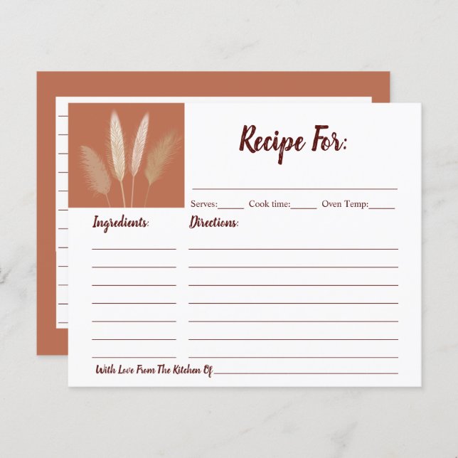 Boho Pampas Grass Bridal Shower Recipe Card (Front/Back)
