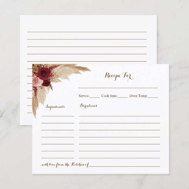 Boho Pampas Grass Bridal Shower Recipe Card (Front/Back)
