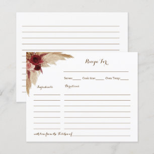 Boho Pampas Grass Bridal Shower Recipe Card