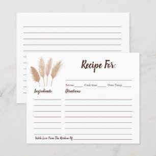 Boho Pampas Grass Bridal Shower Recipe Card