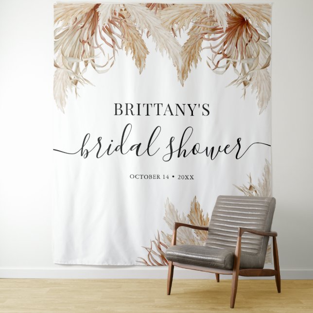 Boho Pampas Grass Bridal Shower Tapestry (In Situ)