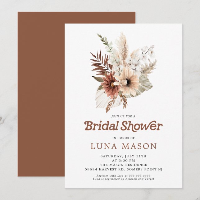 Boho Pampas Grass Bridal Showeuse Invitation (Devant / Derrière)