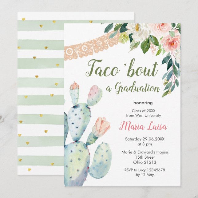 Boho Pampas Grass cactus Taco 'bout a Graduation  Invitation (Front/Back)