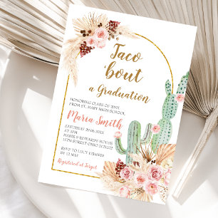 Boho Pampas Grass cactus Taco 'bout a Graduation  Invitation