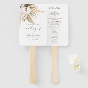 Boho Pampas Grass & Calligraphy Wedding Program Hand Fan