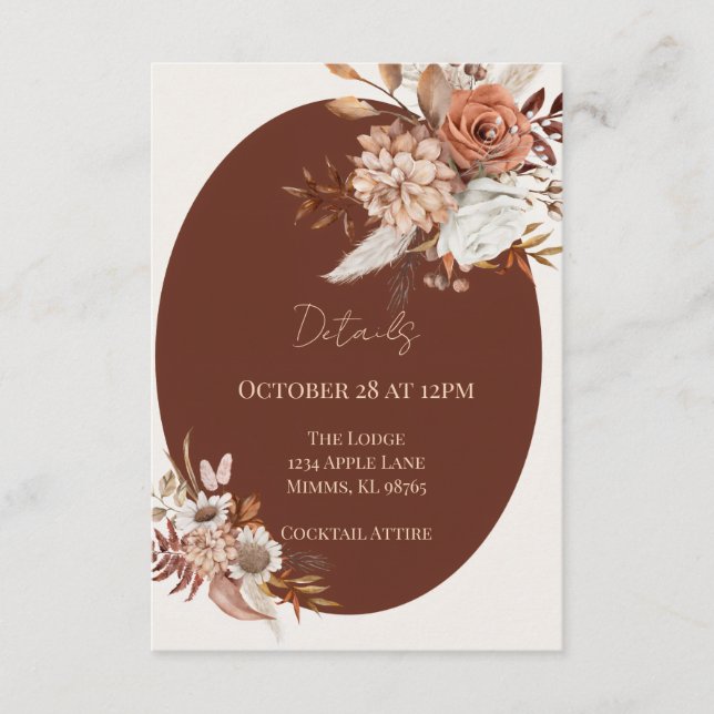 Boho Pampas Grass Details Card – Neutral Event (Front)
