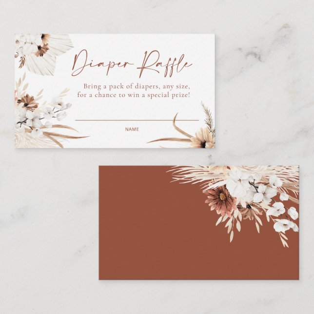 Boho Pampas Grass Diaper Raffle Card (Front/Back)