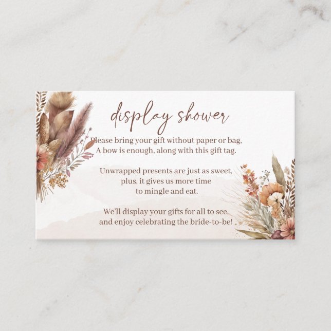 Boho pampas grass display shower enclosure card (Front)