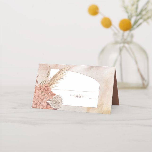 Boho Pampas Grass | Dried Blush Hydrangeas  Place  Place Card (Front)