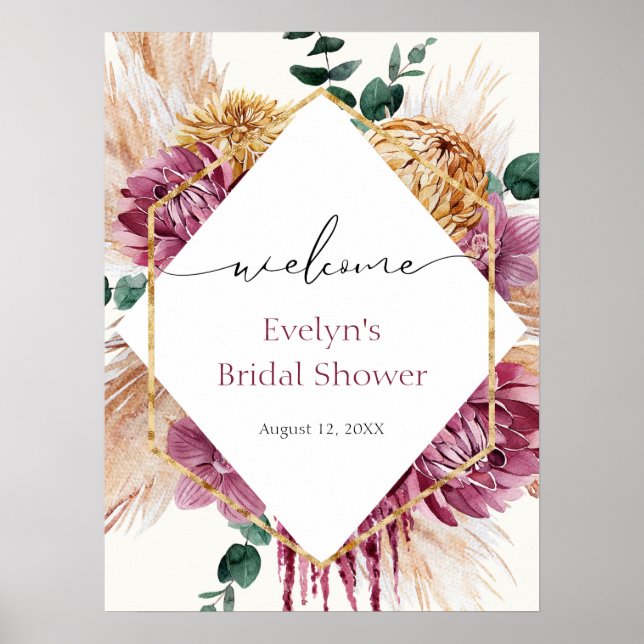 Boho Pampas Grass Dried Bouquet Welcome  Poster (Front)