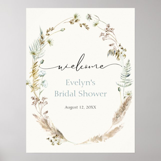 Boho Pampas Grass Dried Bouquet Welcome  Poster (Front)