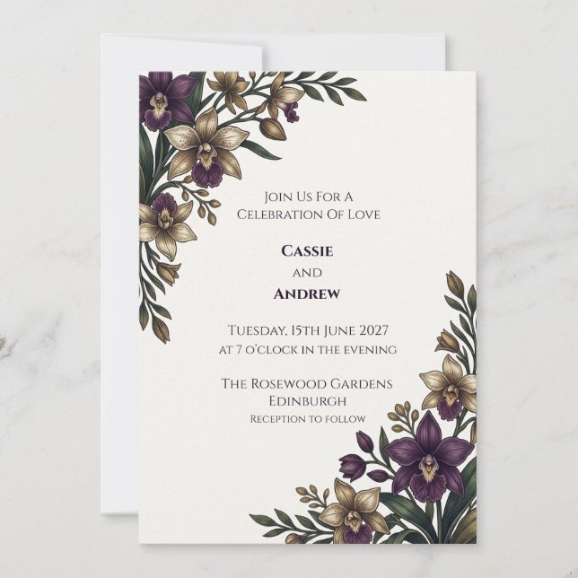 Boho Pampas Grass Dried Floral Wedding Invitation (Front)