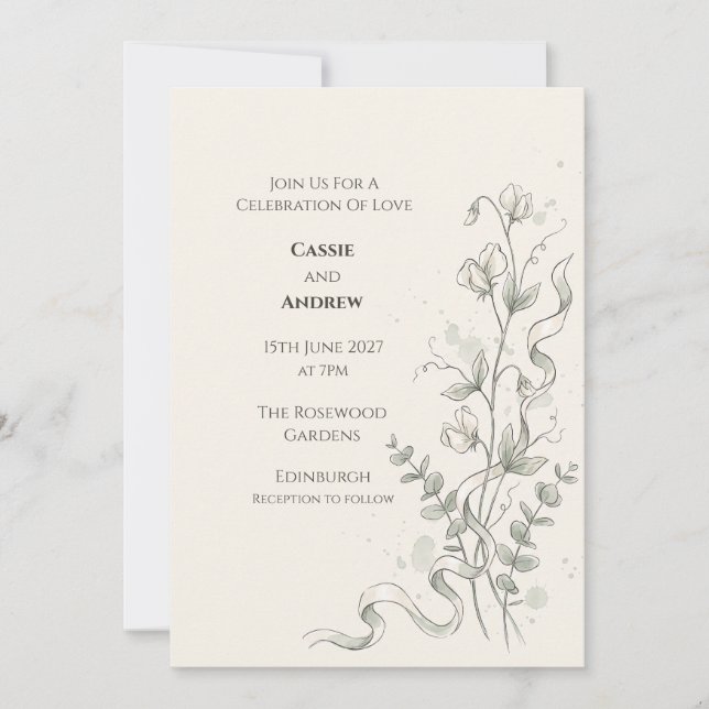 Boho Pampas Grass Dried Floral Wedding Invitation (Front)