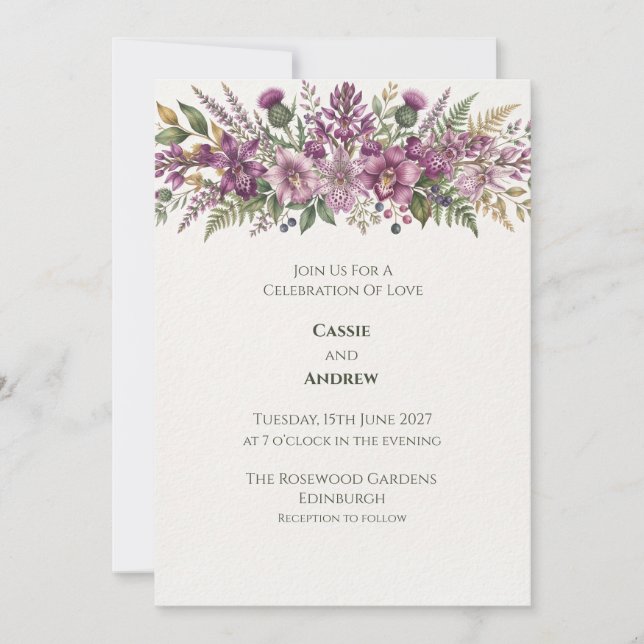 Boho Pampas Grass Dried Floral Wedding Invitation (Front)