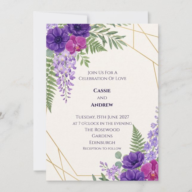 Boho Pampas Grass Dried Floral Wedding Invitation (Front)