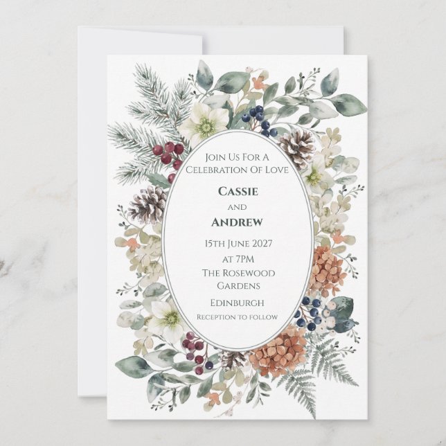 Boho Pampas Grass Dried Floral Wedding Invitation (Front)