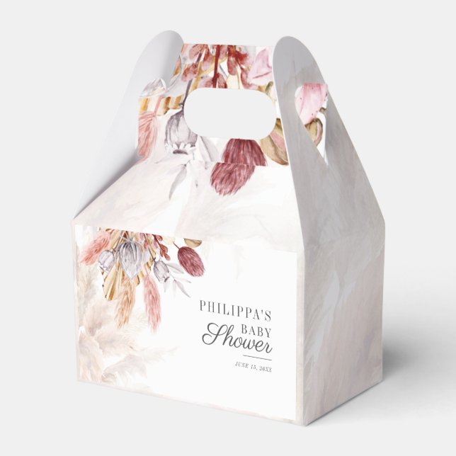 Boho Pampas Grass Dried Flowers Girl Baby Shower Favor Box (Front Side)